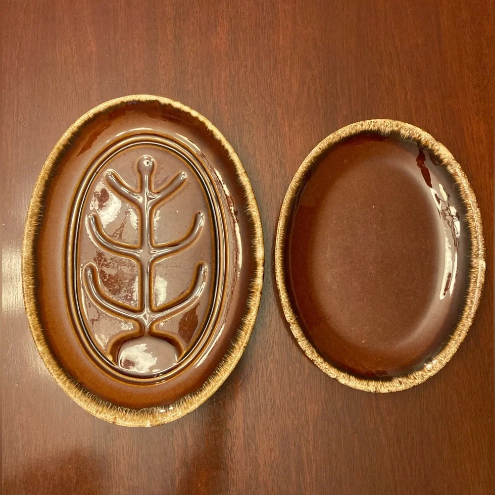 Vintage Hull Pottery Brown Drip Glazed oval serving platters 12” and 14” drip - Picture 1 of 6